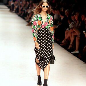 Rixo London Gretal Long Sleeve Spot Floral Chain Silk Cocktail Dress XXS